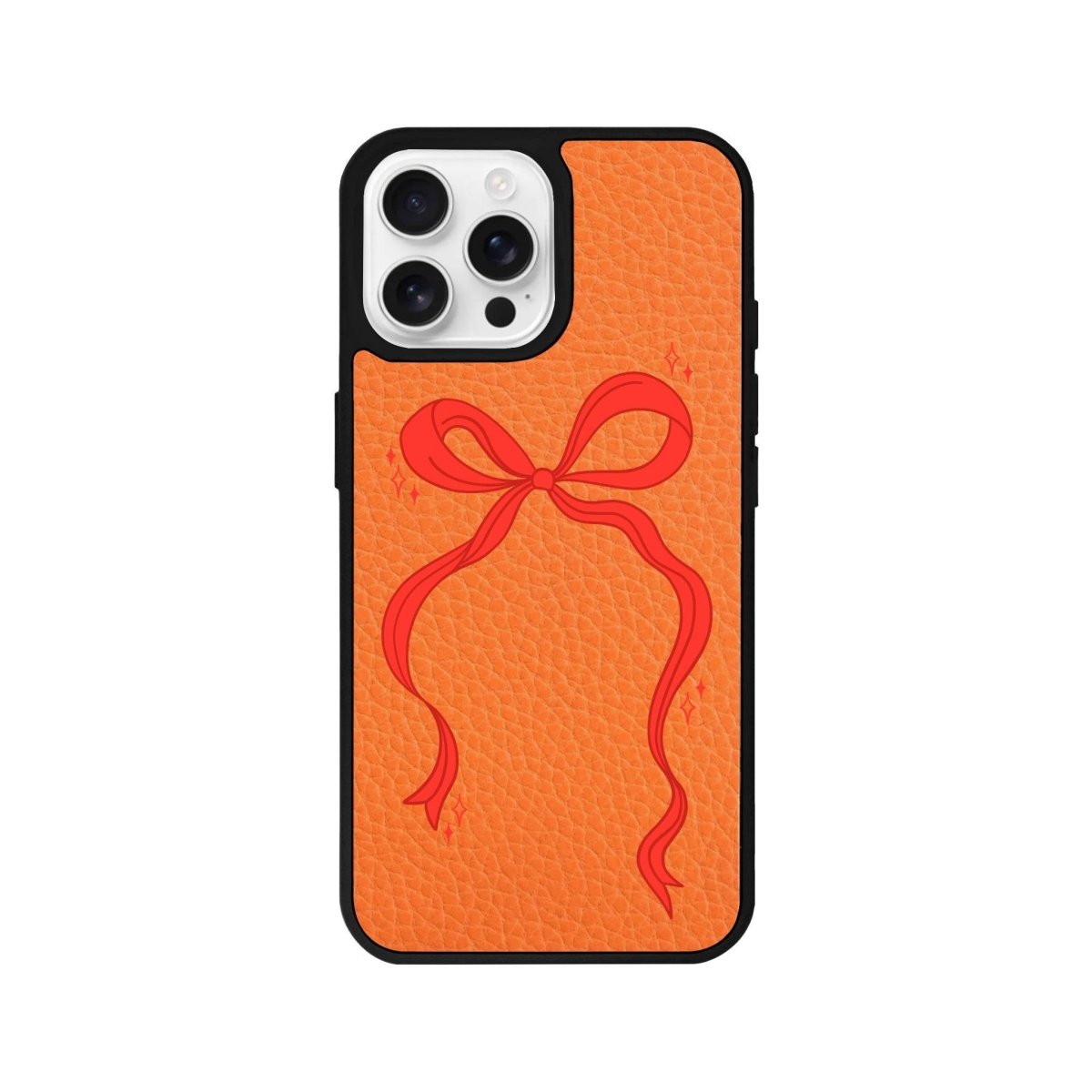 iPhone 16 Pro Red Bow Leather Vegan Deri Telefon Kılıfı Turuncu - SUMTHINCS