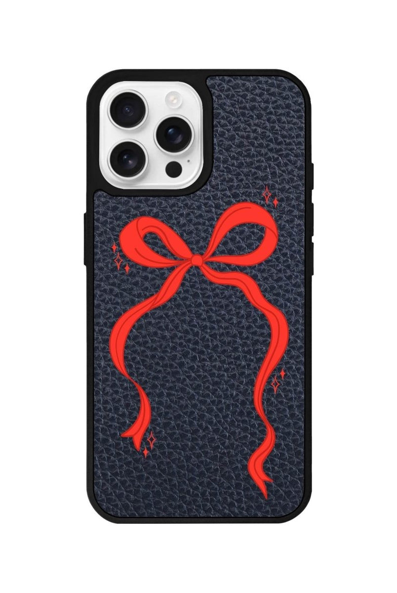 iPhone 16 Pro Red Bow Leather Vegan Deri Telefon Kılıfı Pasifik Mavi - SUMTHINCS
