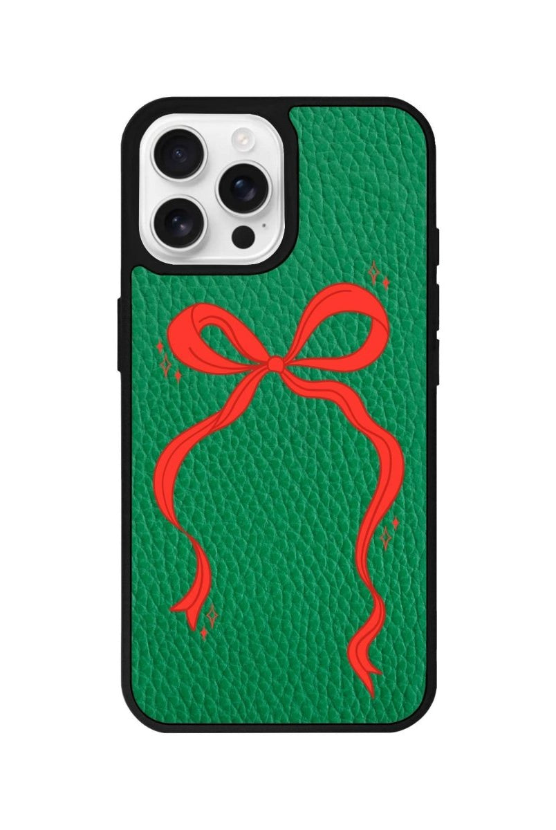 iPhone 16 Pro Red Bow Leather Vegan Deri Telefon Kılıfı Yeşil - SUMTHINCS