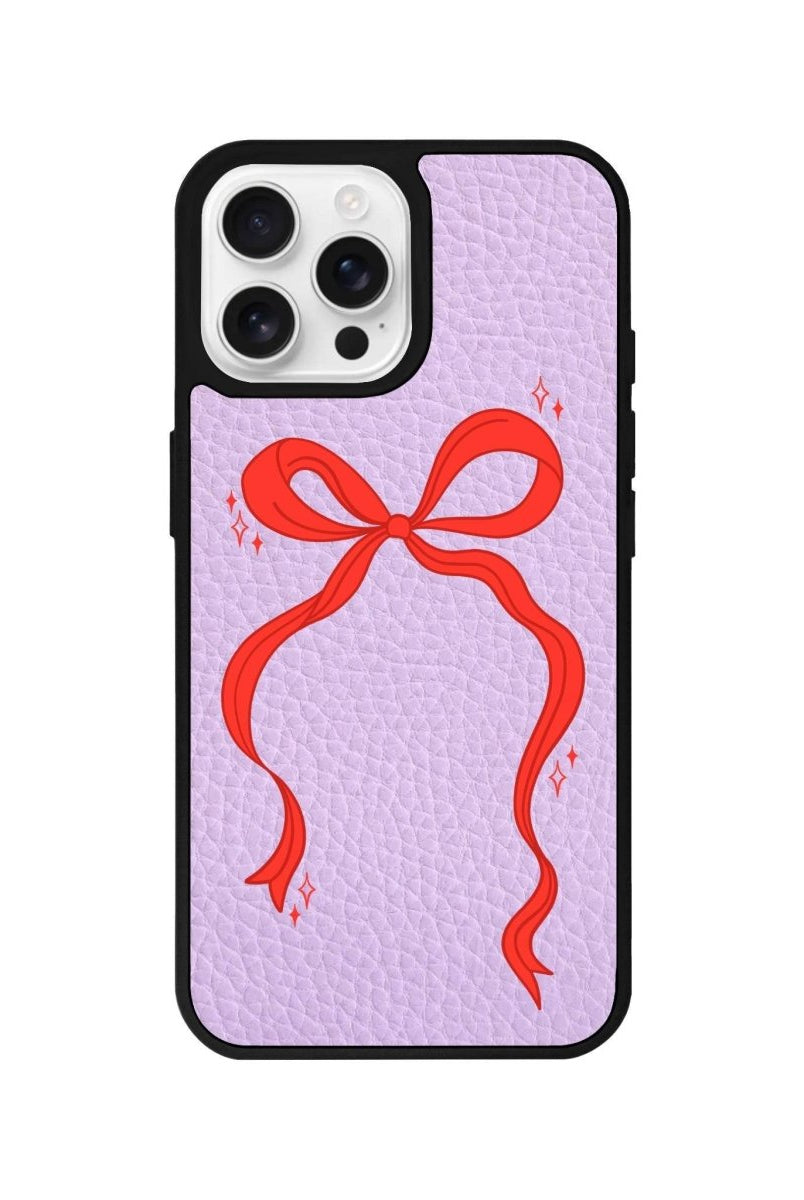 iPhone 16 Pro Red Bow Leather Vegan Deri Telefon Kılıfı Lila - SUMTHINCS