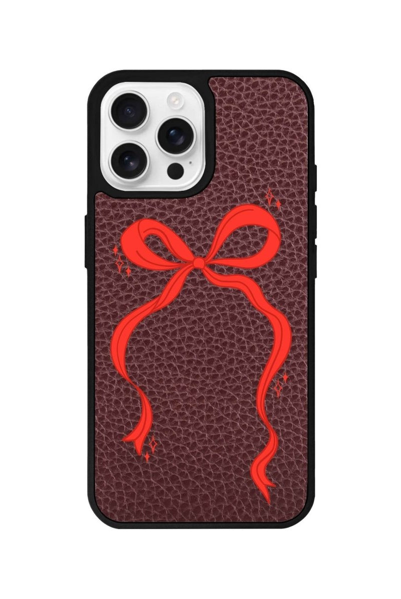 iPhone 16 Pro Red Bow Leather Vegan Deri Telefon Kılıfı Bordo - SUMTHINCS