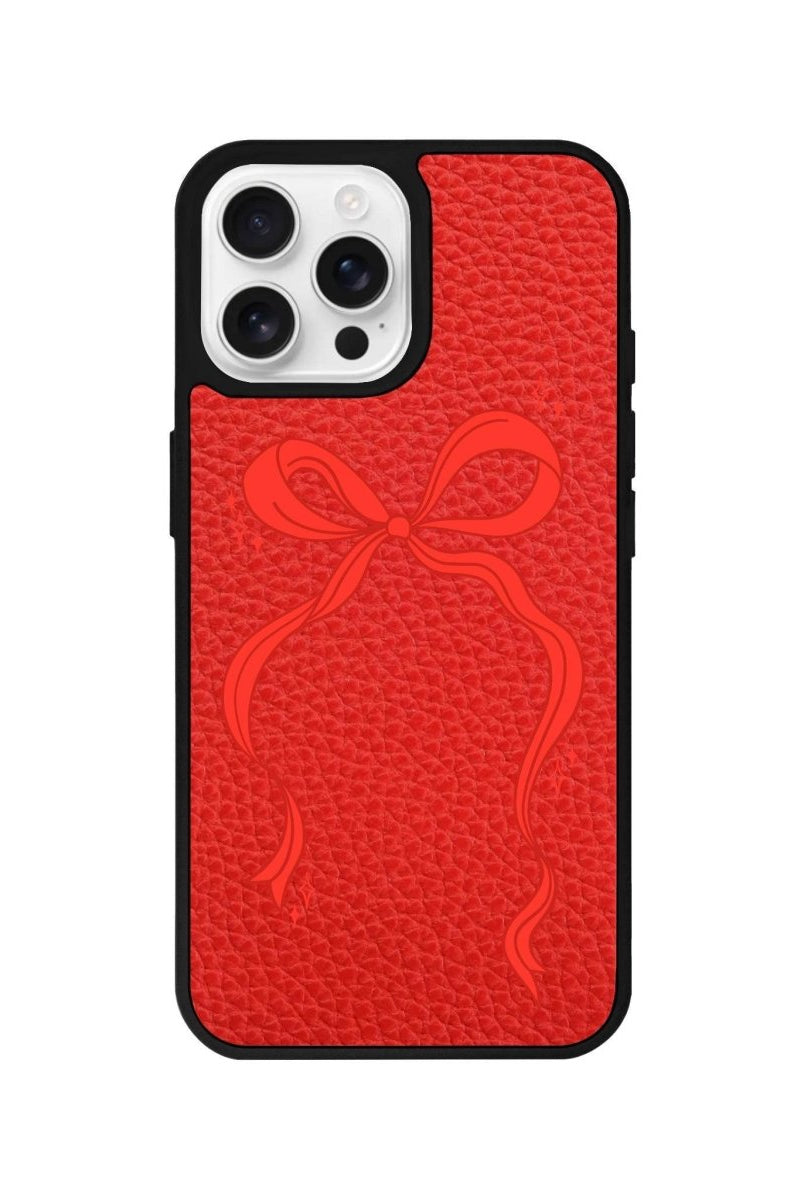 iPhone 16 Pro Red Bow Leather Vegan Deri Telefon Kılıfı - SUMTHINCS