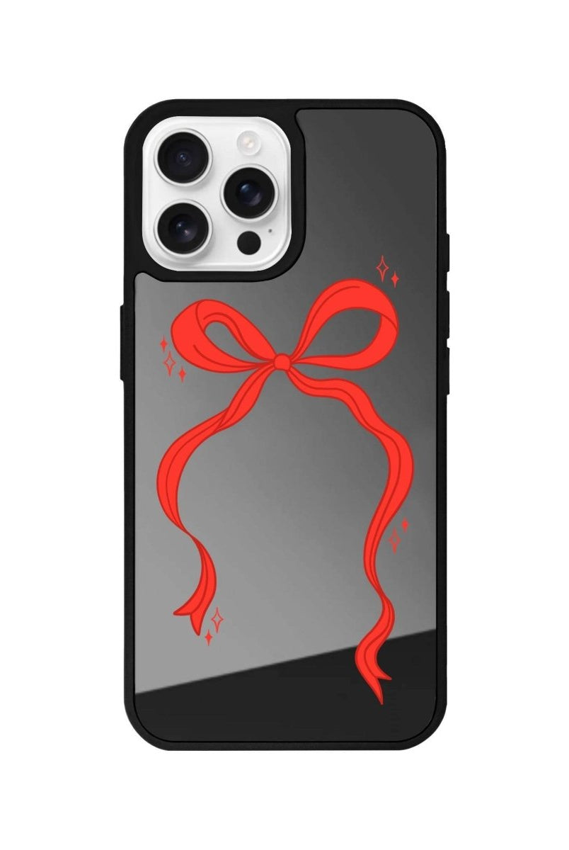 iPhone 16 Pro Red Bow Mirror Aynalı Telefon Kılıfı Antrasit - SUMTHINCS