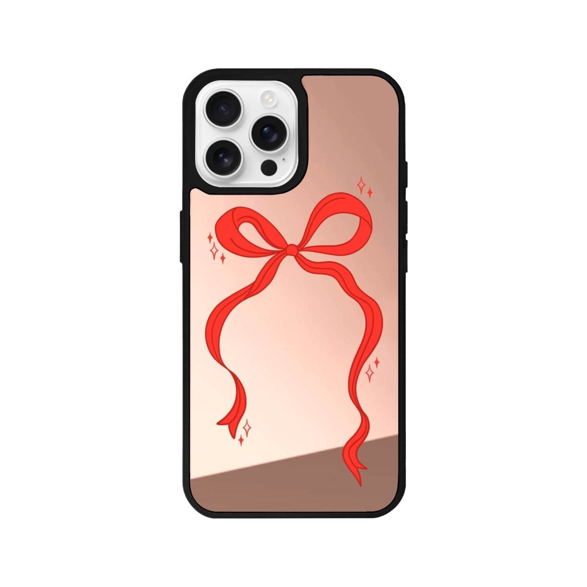 iPhone 16 Pro Red Bow Mirror Aynalı Telefon Kılıfı Metalik Pembe - SUMTHINCS