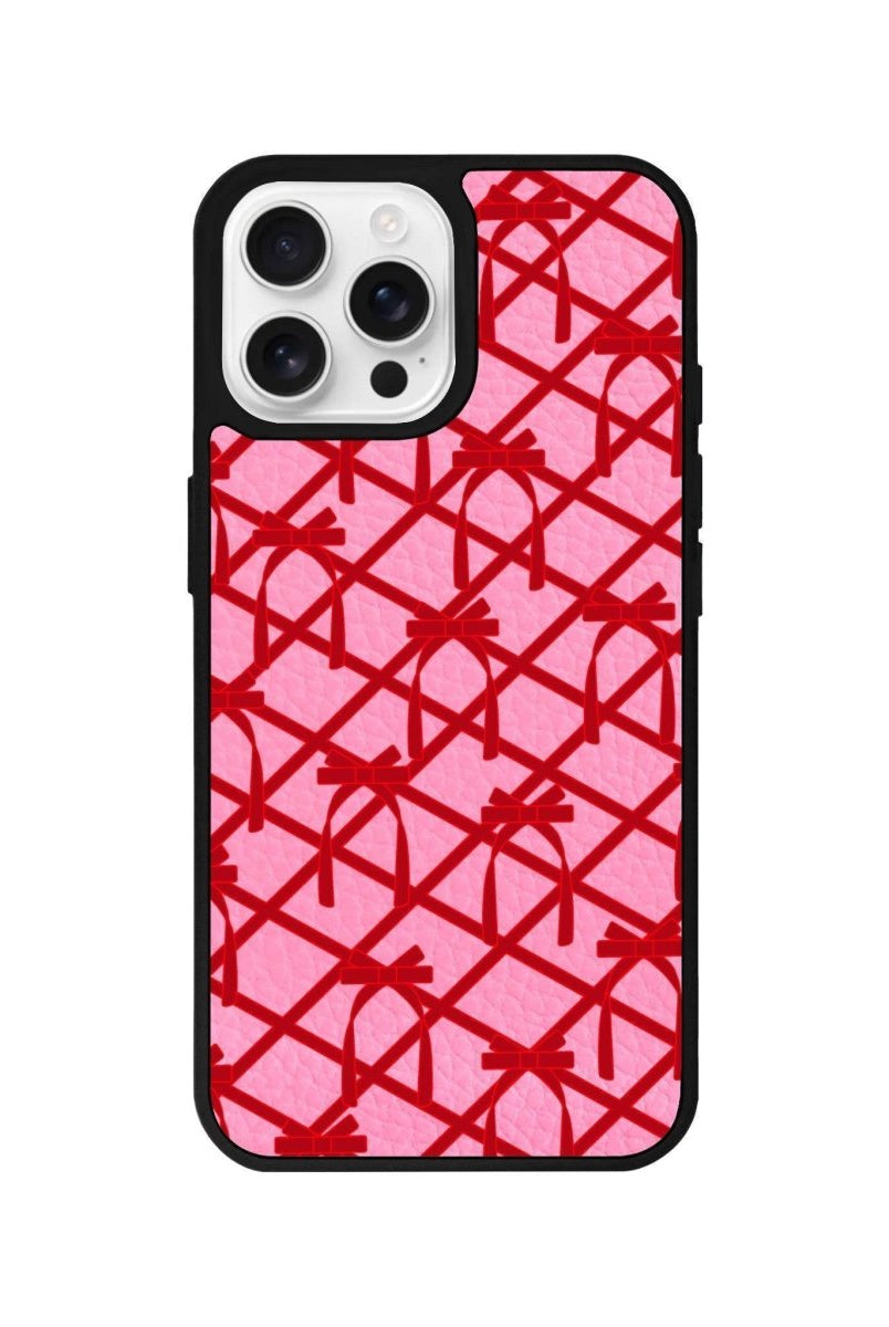 iPhone 16 Pro Ribbon Grid Leather Vegan Deri Telefon Kılıfı - SUMTHINCS