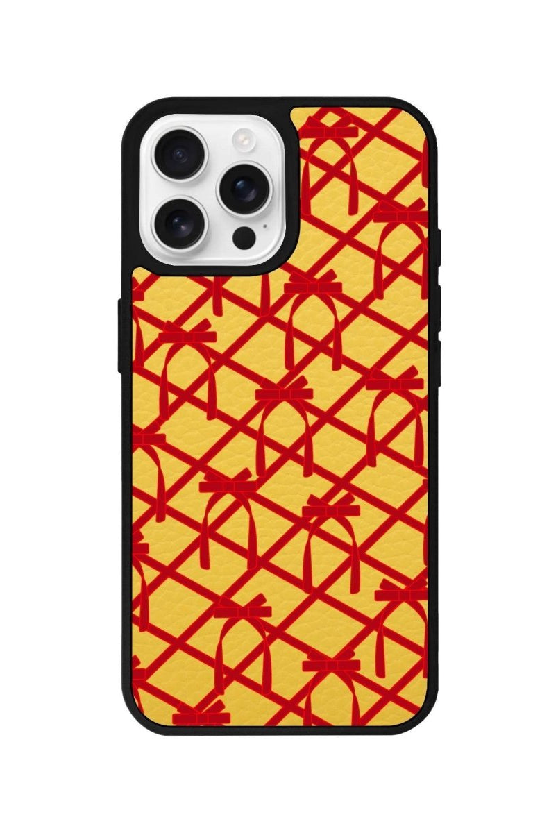 iPhone 16 Pro Ribbon Grid Leather Vegan Deri Telefon Kılıfı - SUMTHINCS