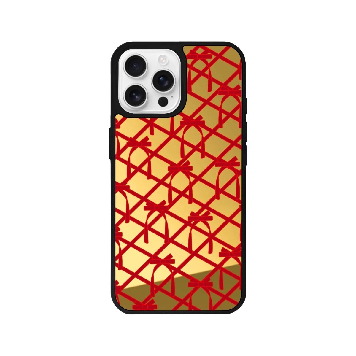 iPhone 16 Pro Ribbon Grid Mirror Aynalı Telefon Kılıfı Altın - SUMTHINCS