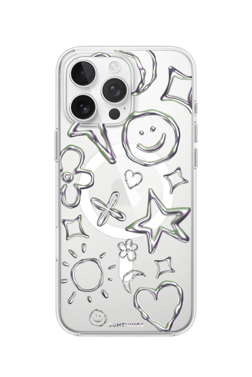 iPhone 16 Pro Silver Doodles Clear Magsafe Şeffaf Telefon Kılıfı - SUMTHINCS