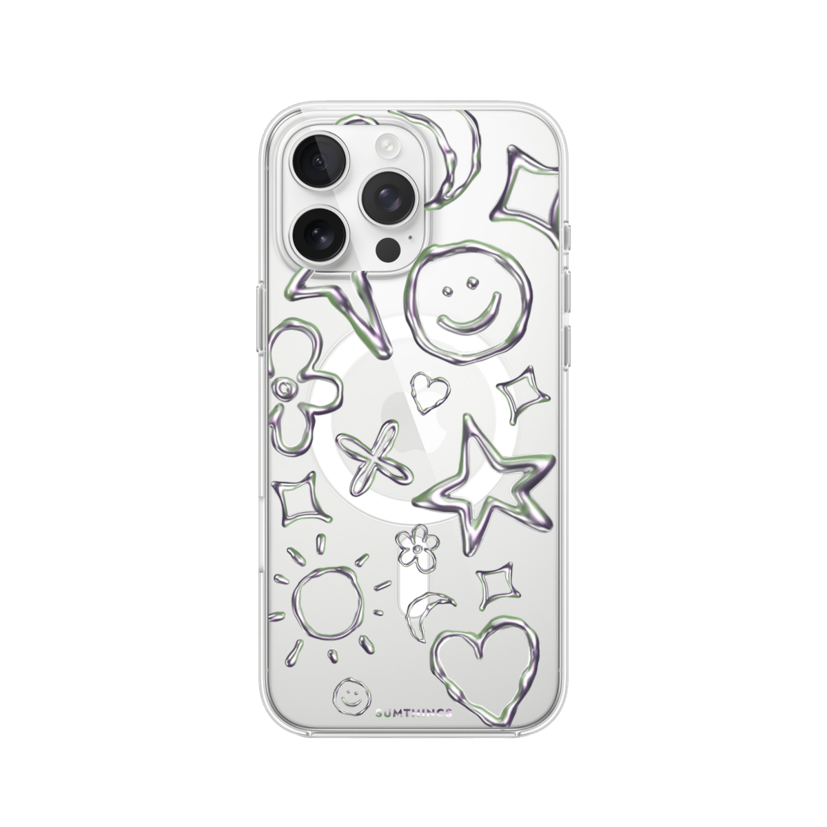 iPhone 16 Pro Silver Doodles Clear Magsafe Şeffaf Telefon Kılıfı - SUMTHINCS