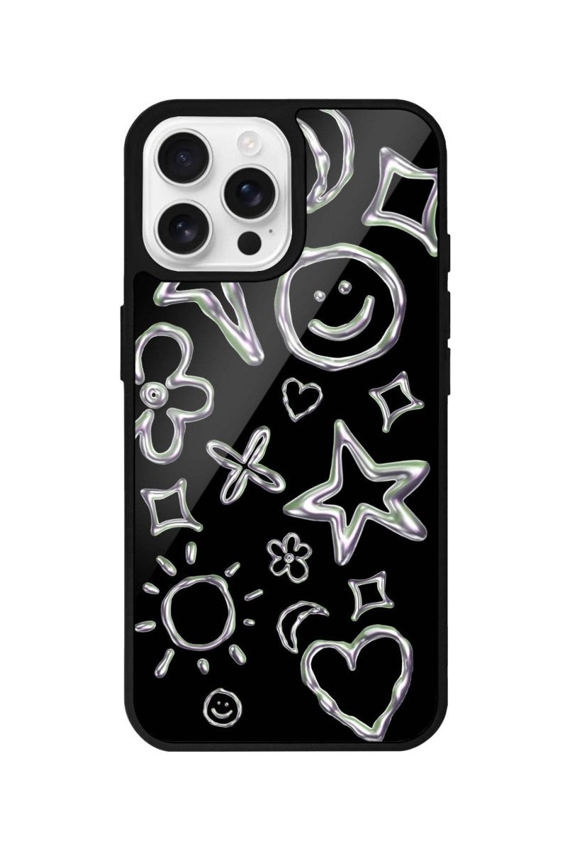 iPhone 16 Pro Silver Doodles Glossy Cam Telefon Kılıfı - SUMTHINCS