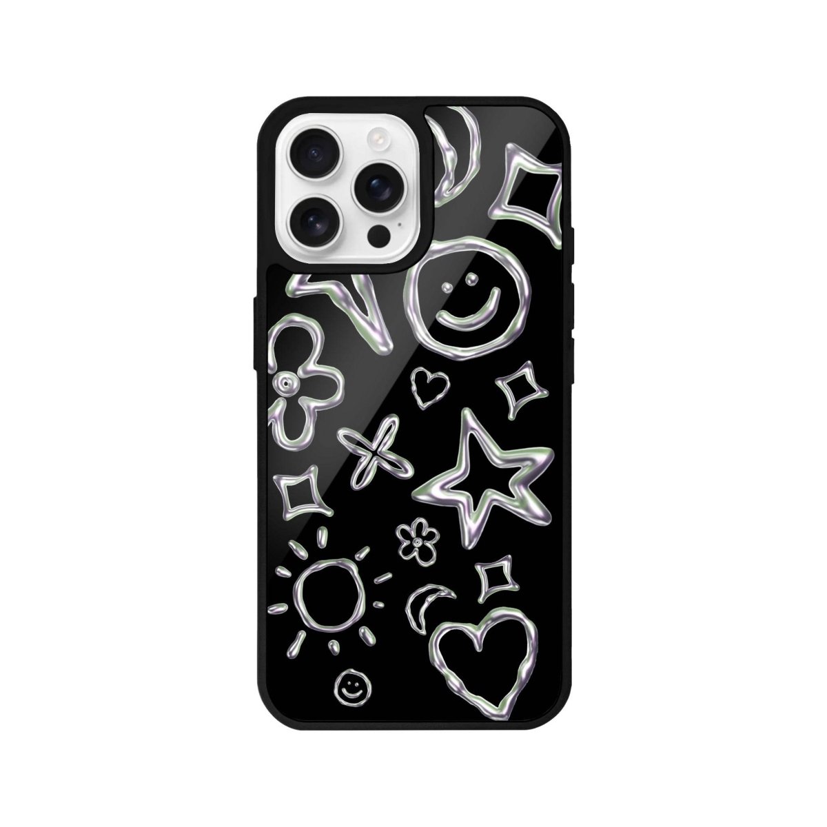 iPhone 16 Pro Silver Doodles Glossy Cam Telefon Kılıfı - SUMTHINCS