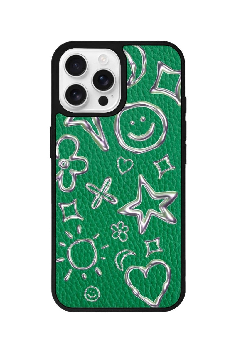 iPhone 16 Pro Silver Doodles Leather Vegan Deri Telefon Kılıfı - SUMTHINCS
