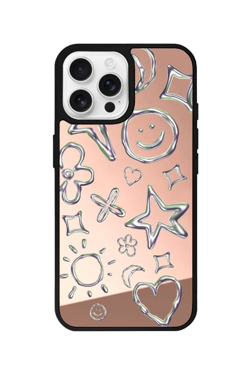 iPhone 16 Pro Silver Doodles Mirror Aynalı Telefon Kılıfı Metalik Pembe - SUMTHINCS