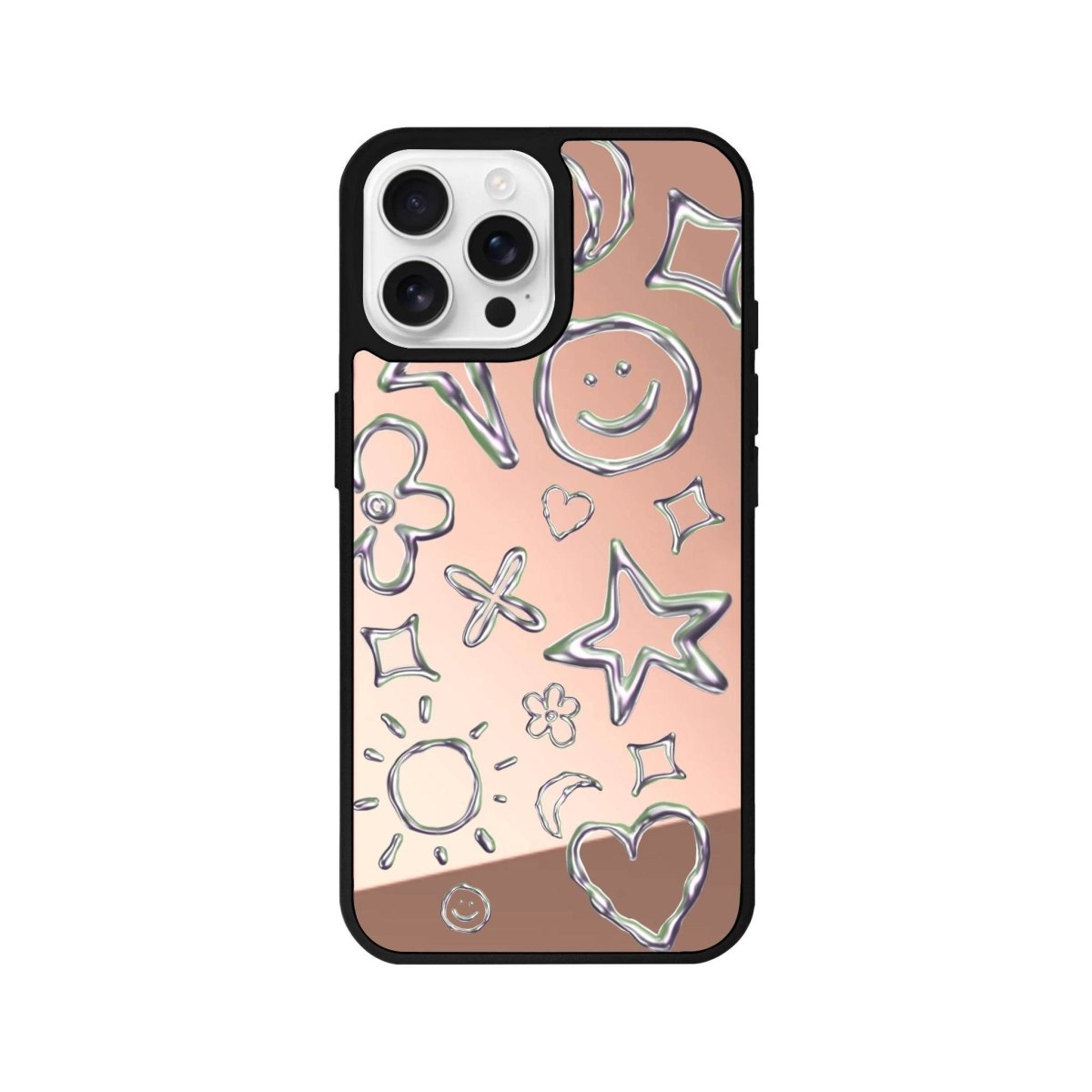 iPhone 16 Pro Silver Doodles Mirror Aynalı Telefon Kılıfı Metalik Pembe - SUMTHINCS