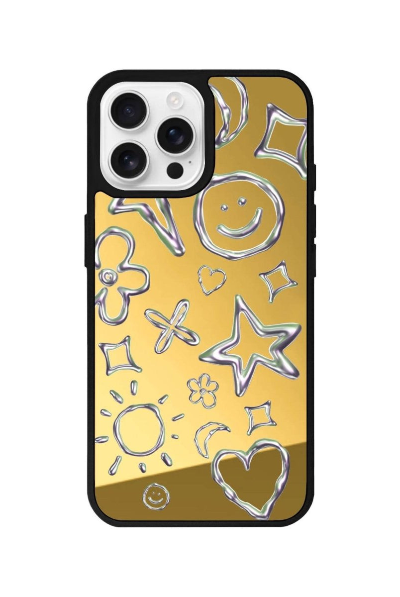 iPhone 16 Pro Silver Doodles Mirror Aynalı Telefon Kılıfı Altın - SUMTHINCS