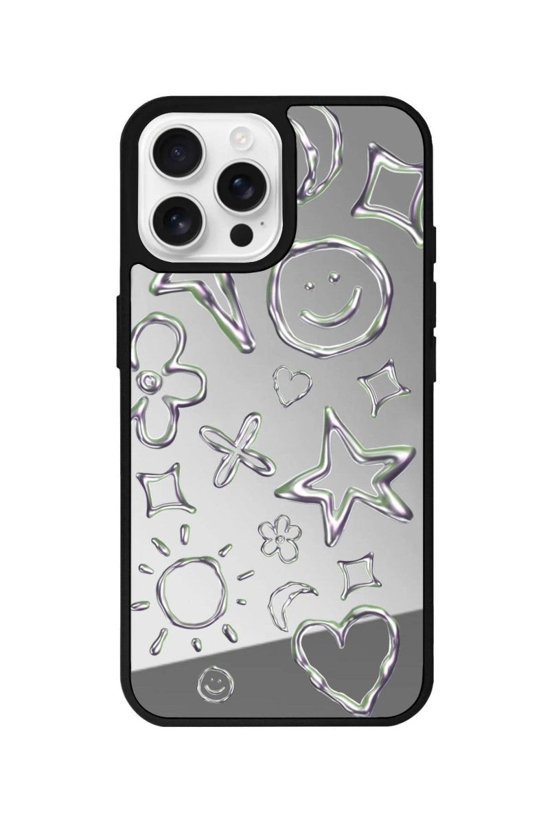 iPhone 16 Pro Silver Doodles Mirror Aynalı Telefon Kılıfı Gümüş - SUMTHINCS