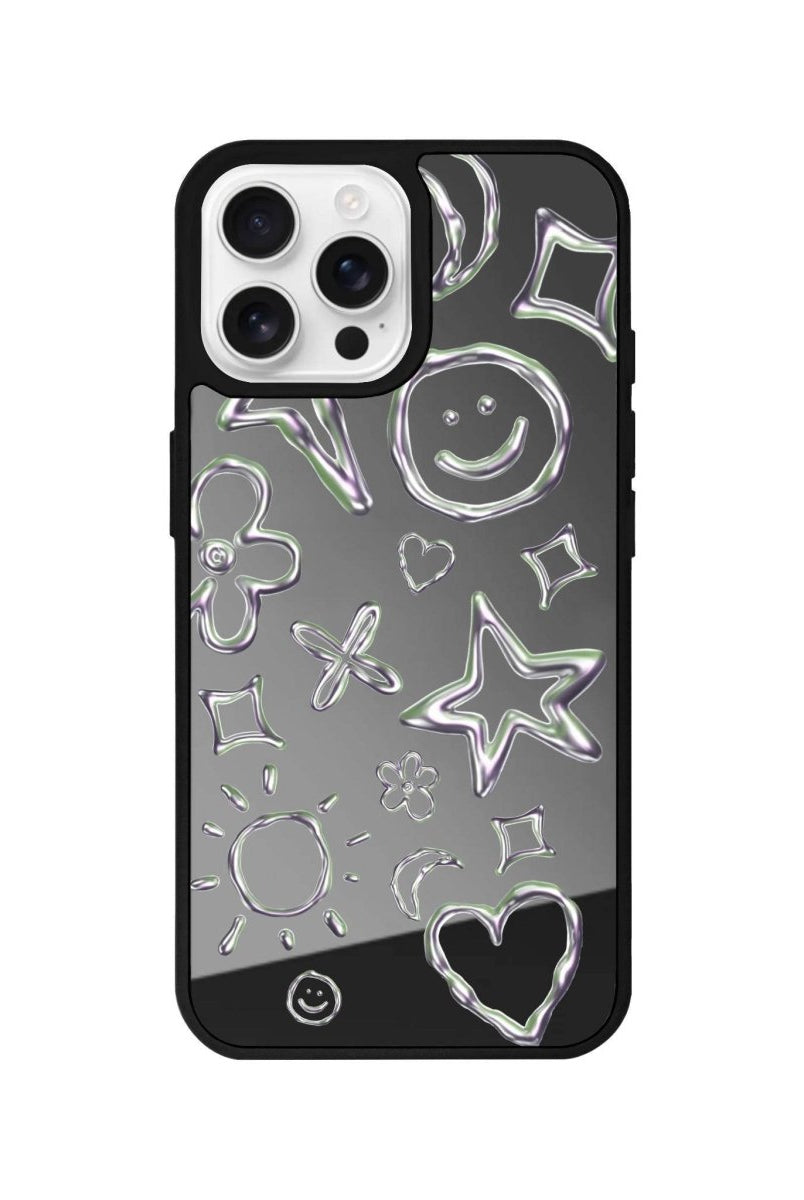 iPhone 16 Pro Silver Doodles Mirror Aynalı Telefon Kılıfı Antrasit - SUMTHINCS