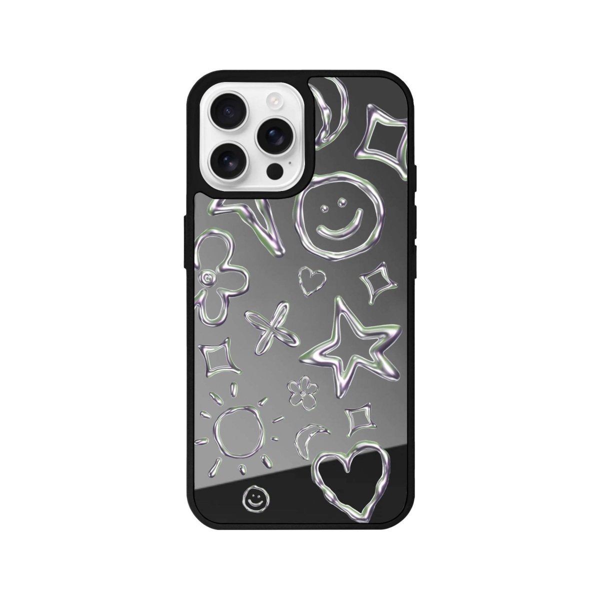 iPhone 16 Pro Silver Doodles Mirror Aynalı Telefon Kılıfı Antrasit - SUMTHINCS