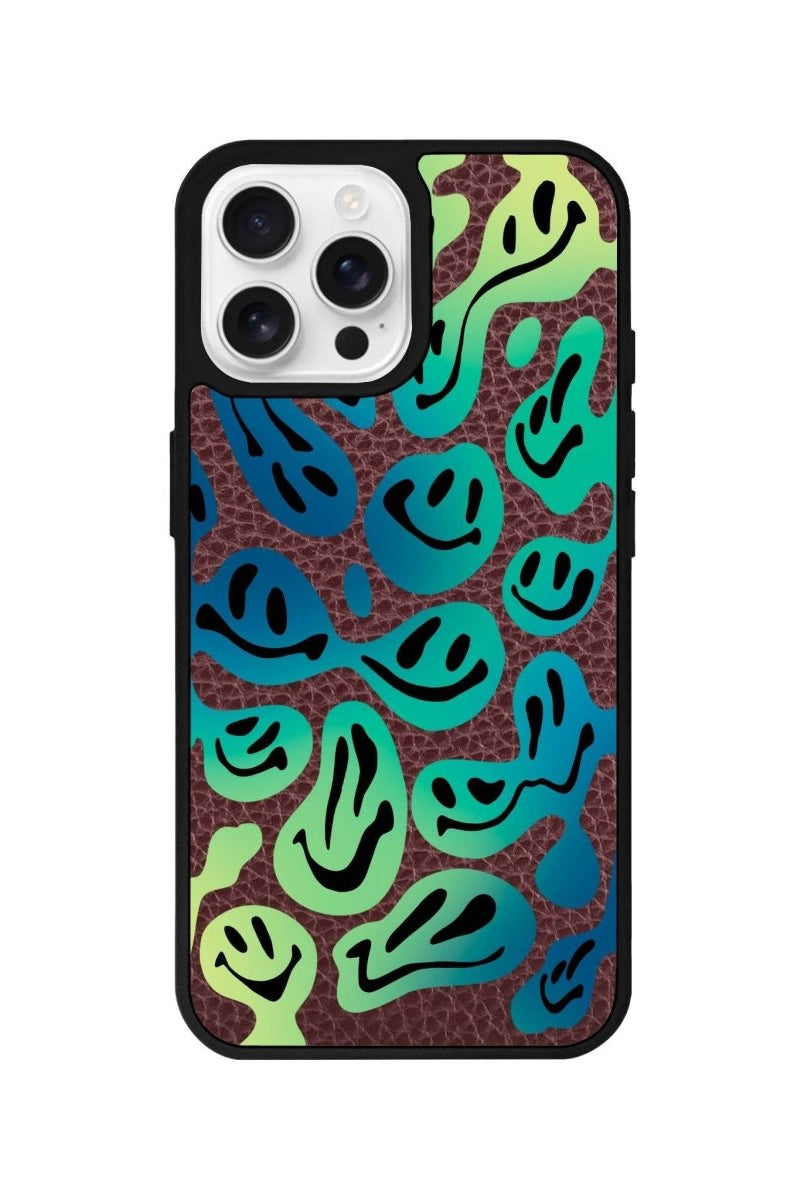 iPhone 16 Pro Smiley Leather Vegan Deri Telefon Kılıfı Bordo - SUMTHINCS