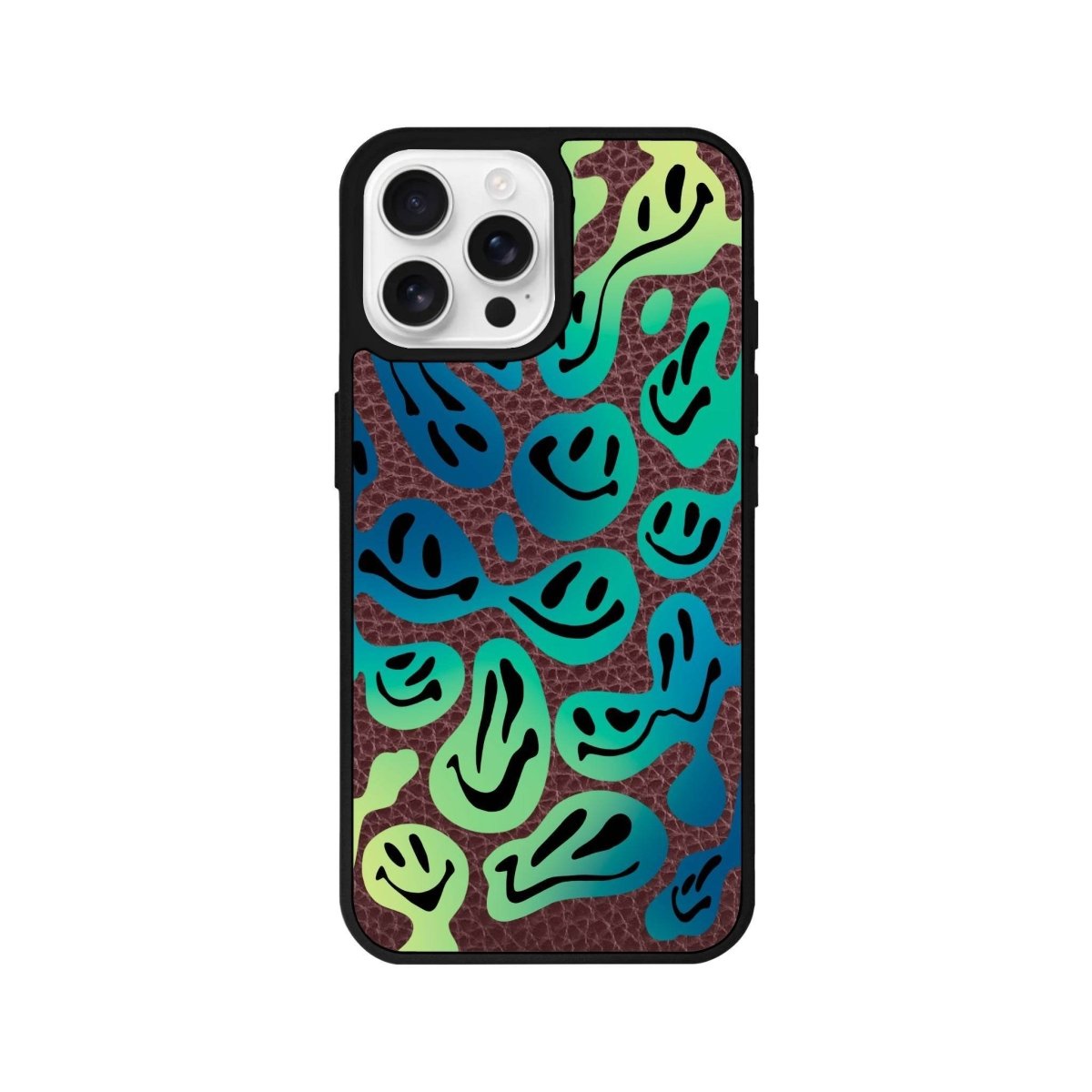 iPhone 16 Pro Smiley Leather Vegan Deri Telefon Kılıfı Bordo - SUMTHINCS