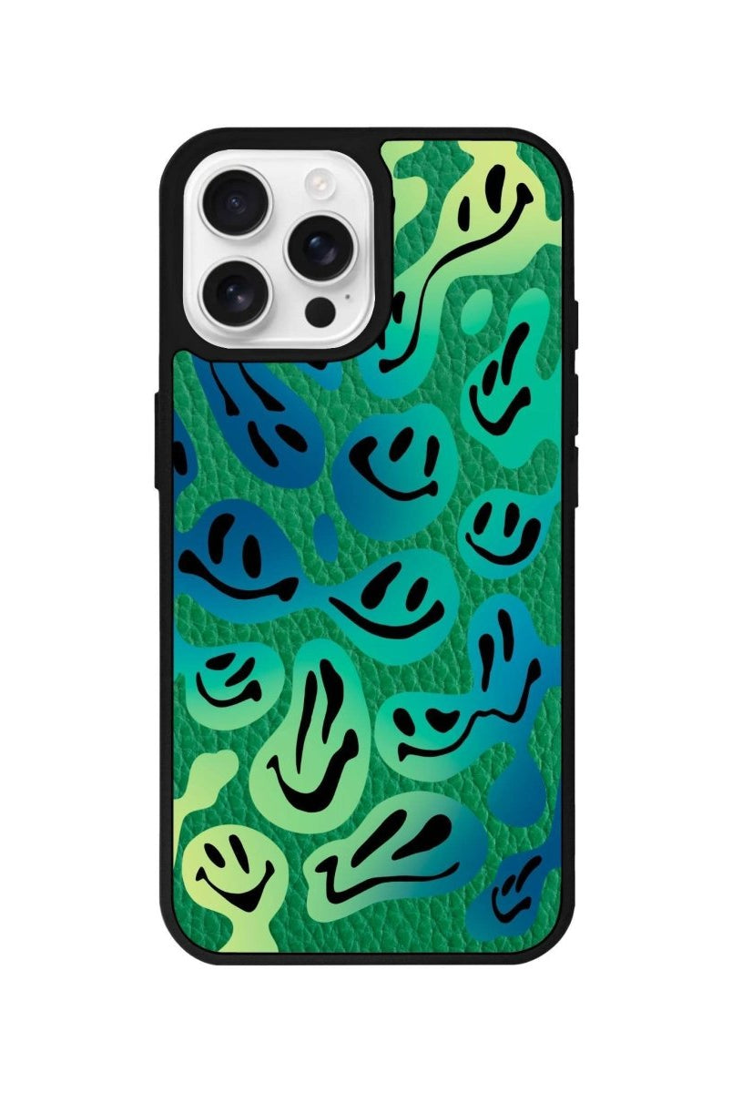 iPhone 16 Pro Smiley Leather Vegan Deri Telefon Kılıfı Yeşil - SUMTHINCS