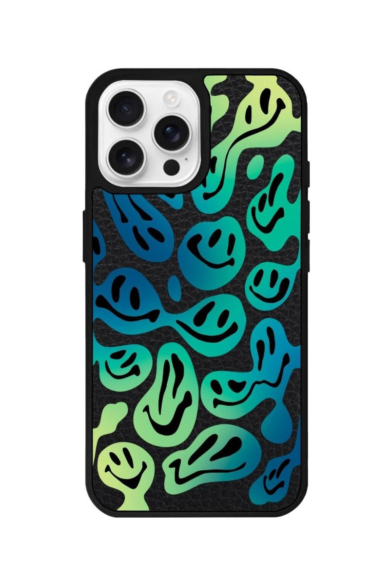 iPhone 16 Pro Smiley Leather Vegan Deri Telefon Kılıfı Siyah - SUMTHINCS