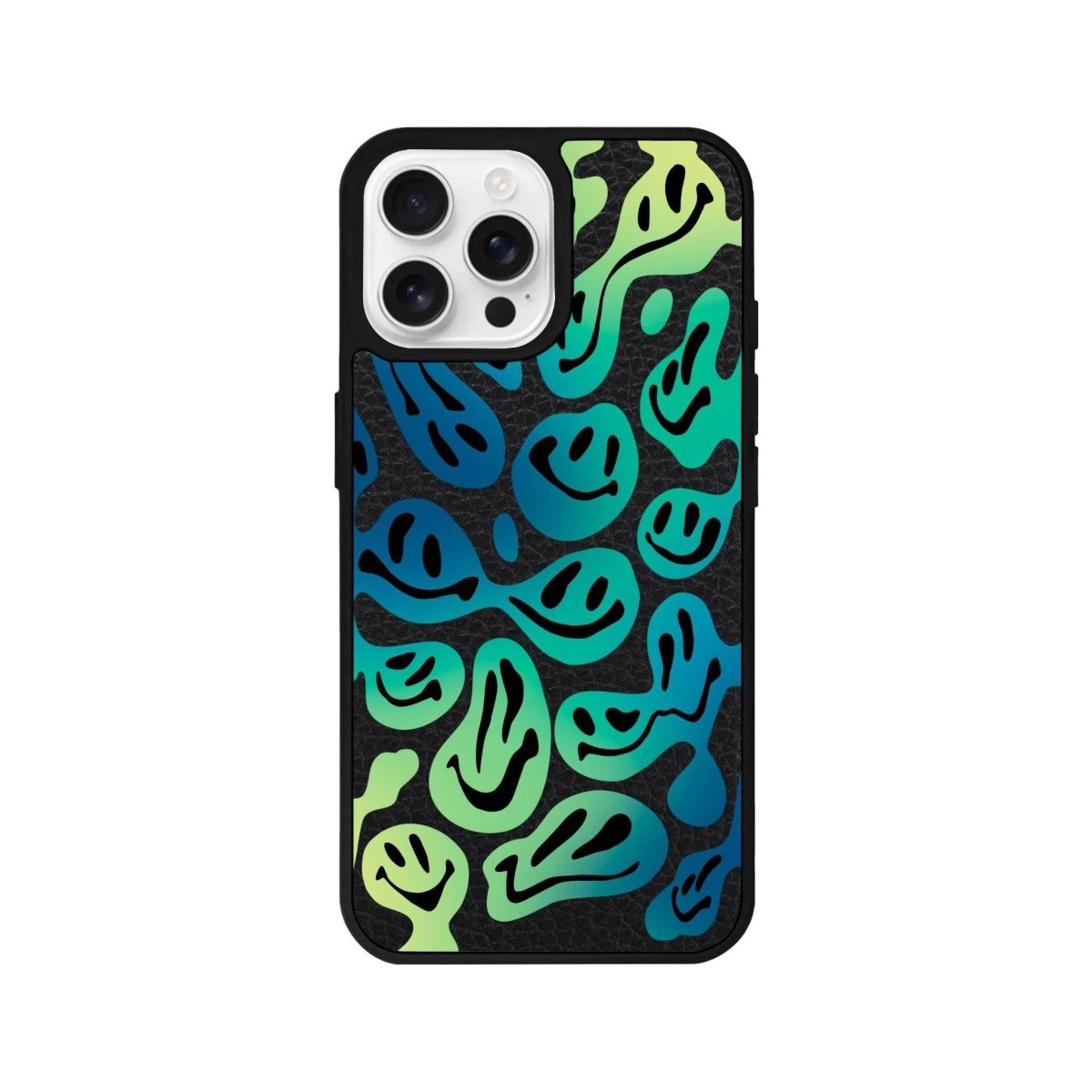 iPhone 16 Pro Smiley Leather Vegan Deri Telefon Kılıfı Siyah - SUMTHINCS