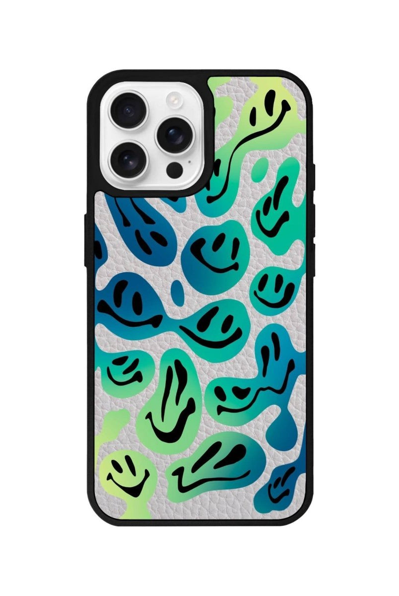 iPhone 16 Pro Smiley Leather Vegan Deri Telefon Kılıfı Gri - SUMTHINCS