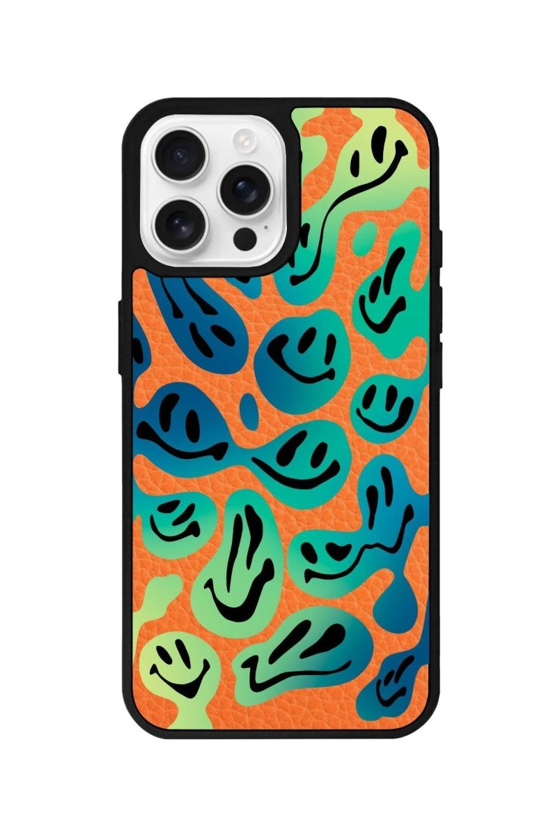 iPhone 16 Pro Smiley Leather Vegan Deri Telefon Kılıfı Turuncu - SUMTHINCS