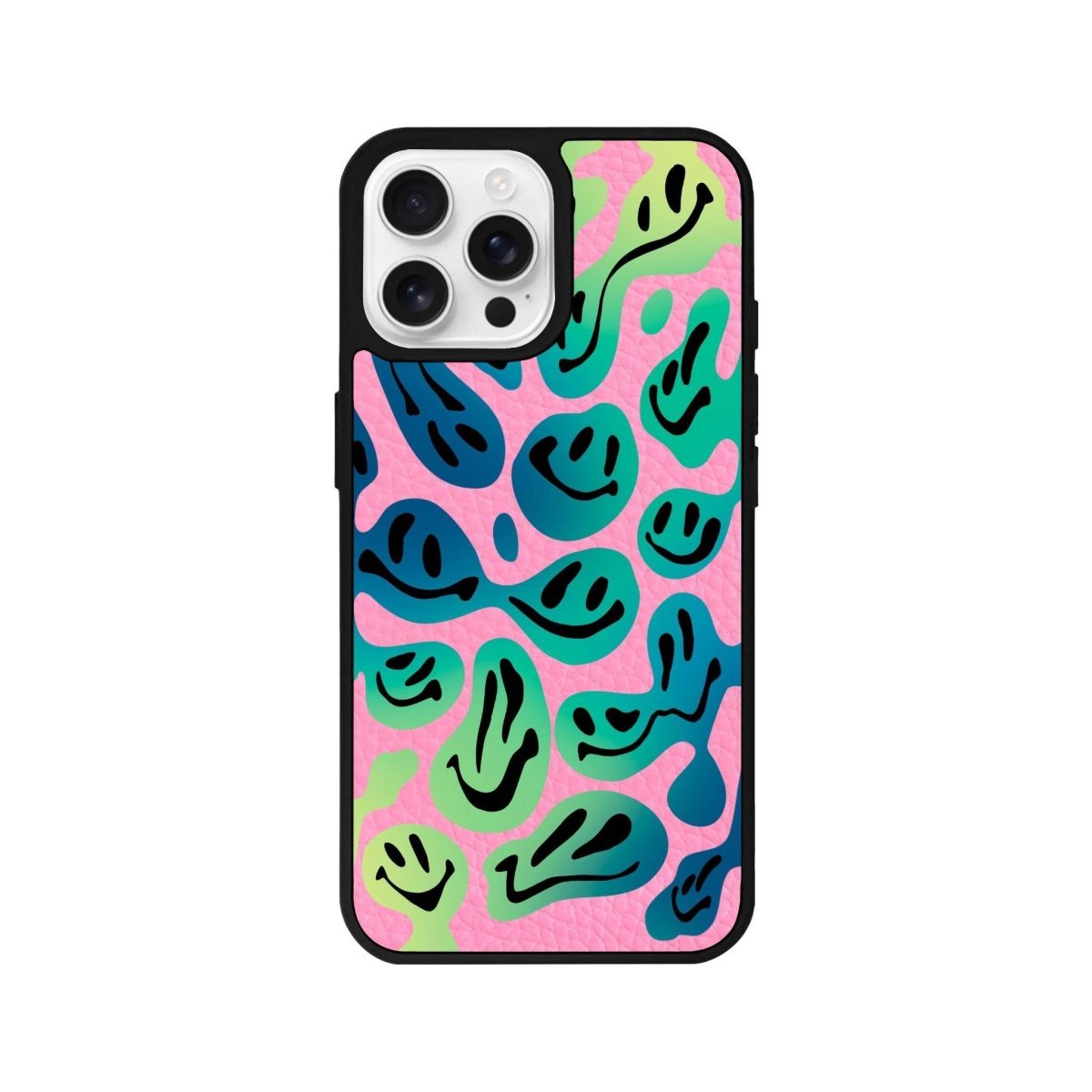 iPhone 16 Pro Smiley Leather Vegan Deri Telefon Kılıfı Pembe - SUMTHINCS