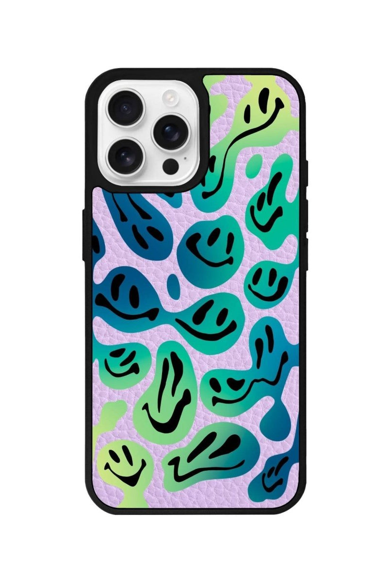 iPhone 16 Pro Smiley Leather Vegan Deri Telefon Kılıfı Lila - SUMTHINCS