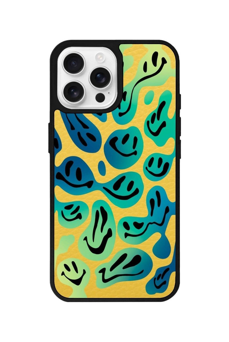 iPhone 16 Pro Smiley Leather Vegan Deri Telefon Kılıfı Sarı - SUMTHINCS