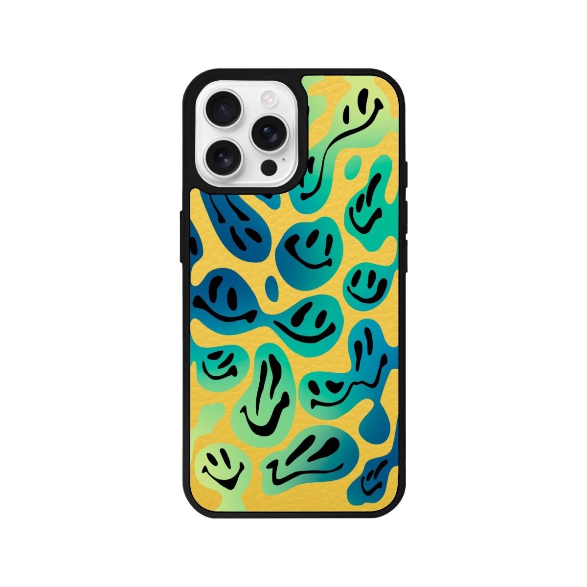 iPhone 16 Pro Smiley Leather Vegan Deri Telefon Kılıfı Sarı - SUMTHINCS