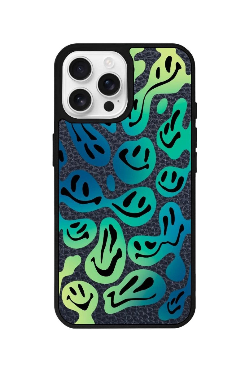 iPhone 16 Pro Smiley Leather Vegan Deri Telefon Kılıfı Pasifik Mavi - SUMTHINCS