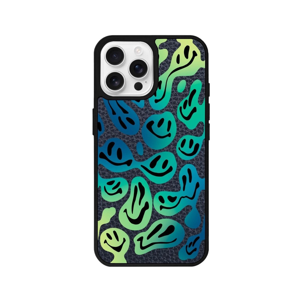 iPhone 16 Pro Smiley Leather Vegan Deri Telefon Kılıfı Pasifik Mavi - SUMTHINCS