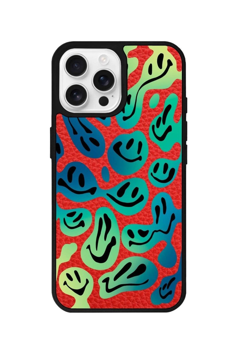 iPhone 16 Pro Smiley Leather Vegan Deri Telefon Kılıfı Kırmızı - SUMTHINCS