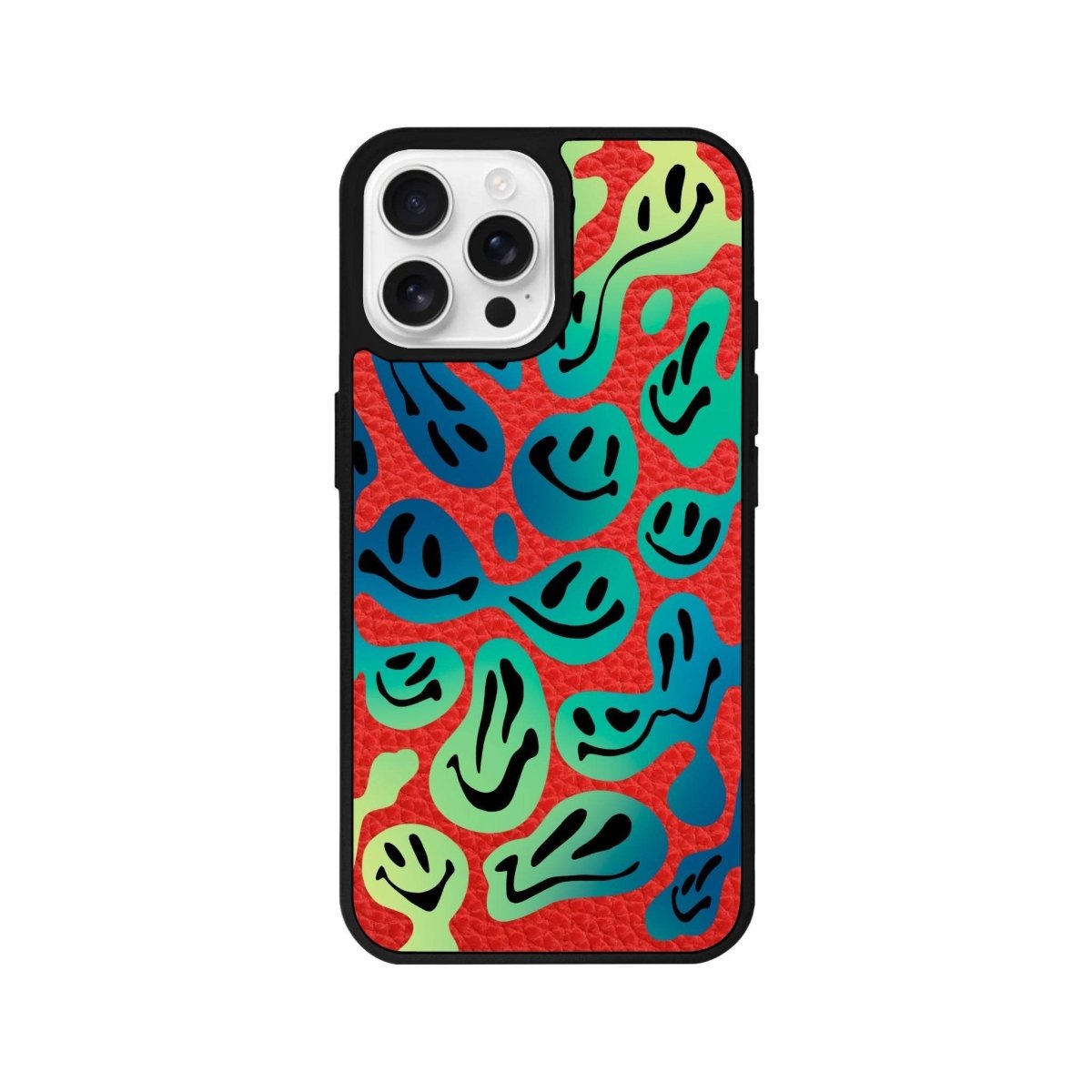 iPhone 16 Pro Smiley Leather Vegan Deri Telefon Kılıfı Kırmızı - SUMTHINCS