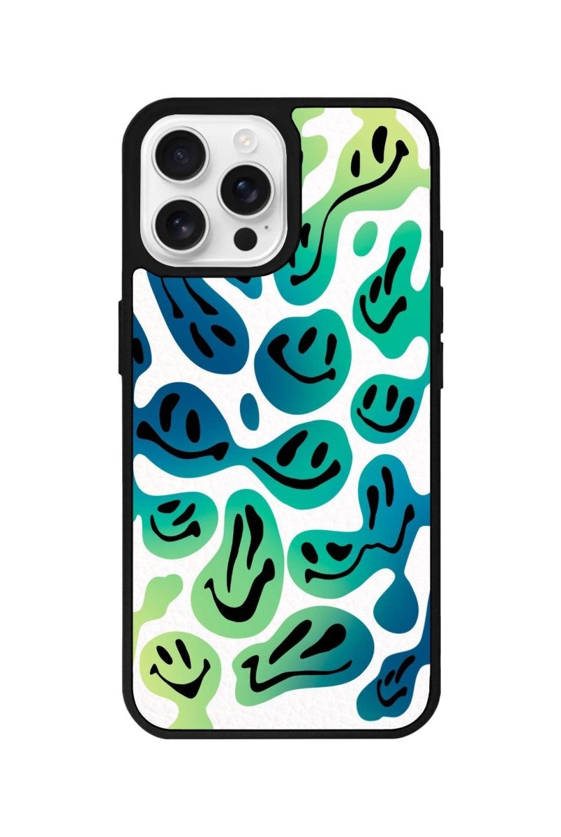 iPhone 16 Pro Smiley Leather Vegan Deri Telefon Kılıfı Beyaz - SUMTHINCS