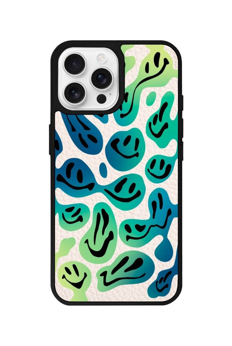 iPhone 16 Pro Smiley Leather Vegan Deri Telefon Kılıfı Bej - SUMTHINCS