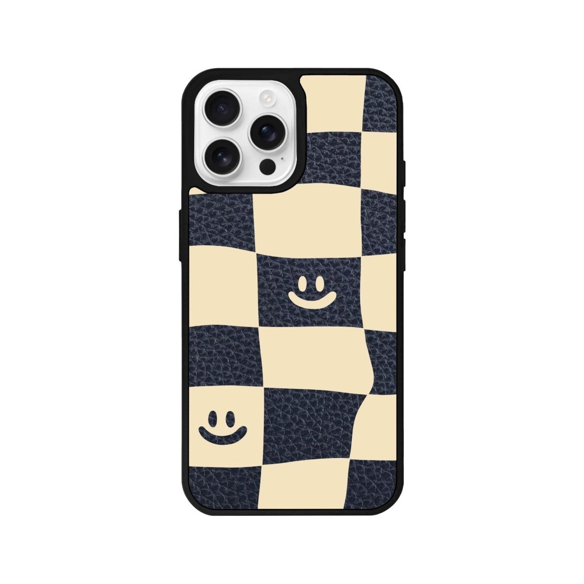 iPhone 16 Pro Smiling Check Leather Vegan Deri Telefon Kılıfı Pasifik Mavi - SUMTHINCS