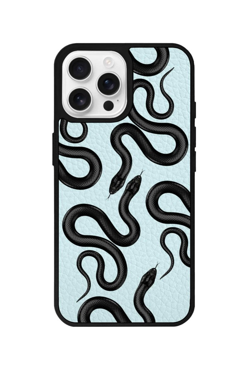 iPhone 16 Pro Snakes Leather Vegan Deri Telefon Kılıfı Açık Mavi - SUMTHINCS