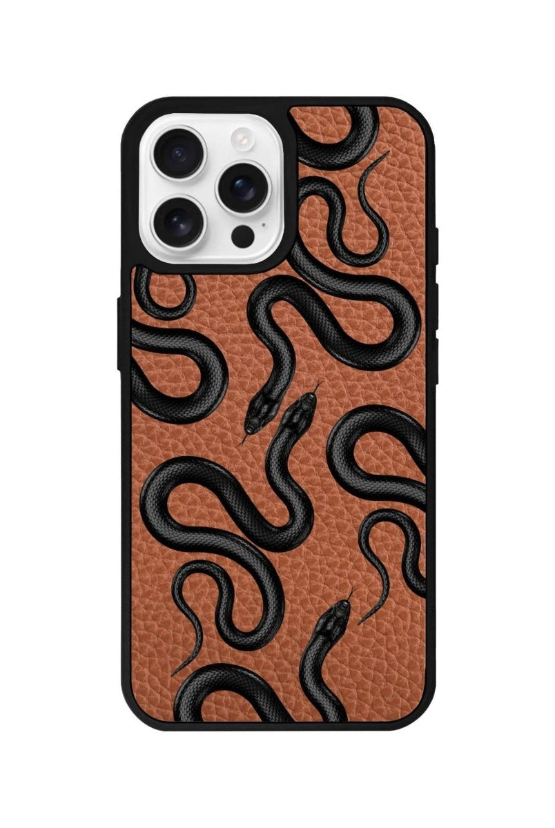 iPhone 16 Pro Snakes Leather Vegan Deri Telefon Kılıfı Kahverengi - SUMTHINCS