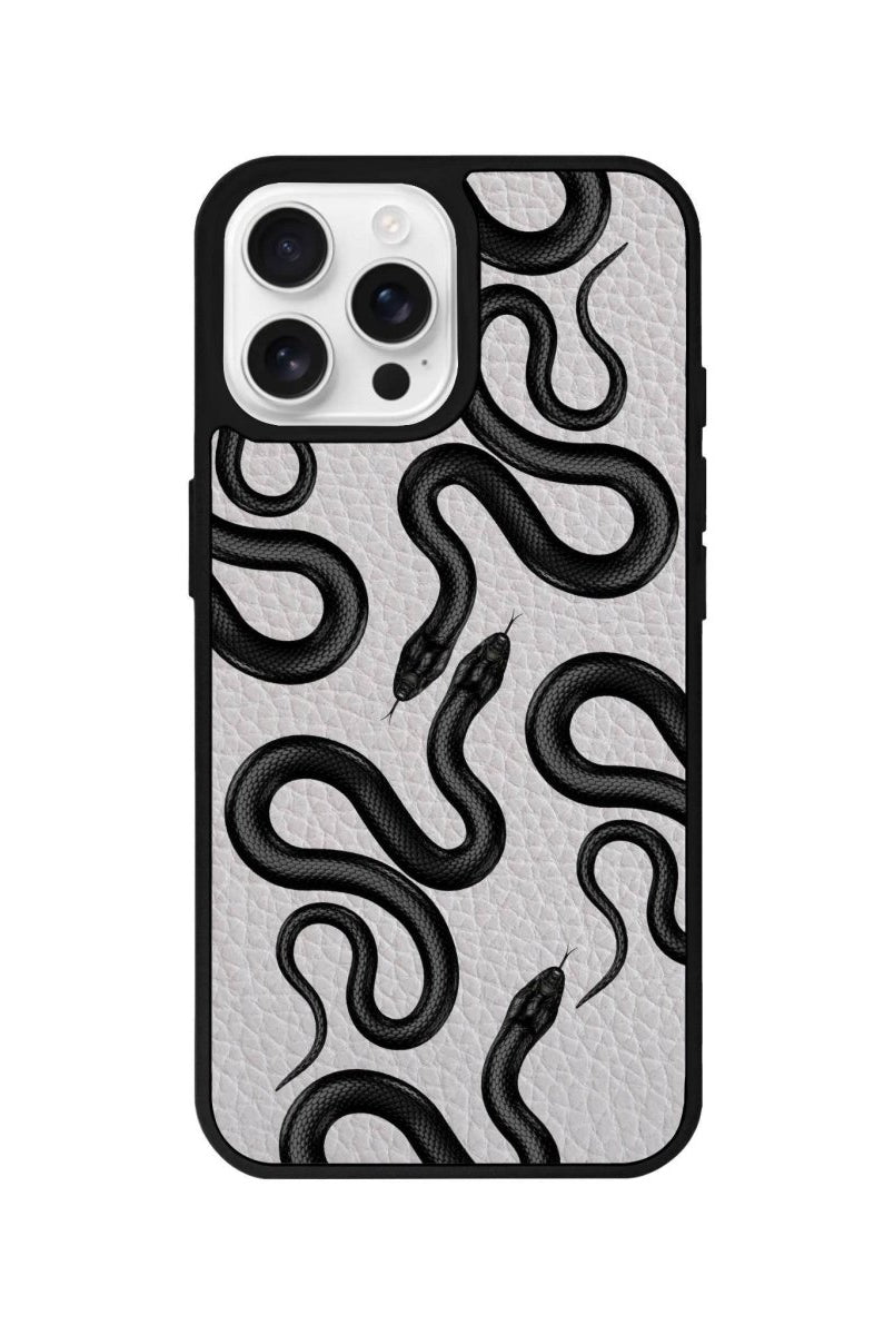 iPhone 16 Pro Snakes Leather Vegan Deri Telefon Kılıfı Gri - SUMTHINCS
