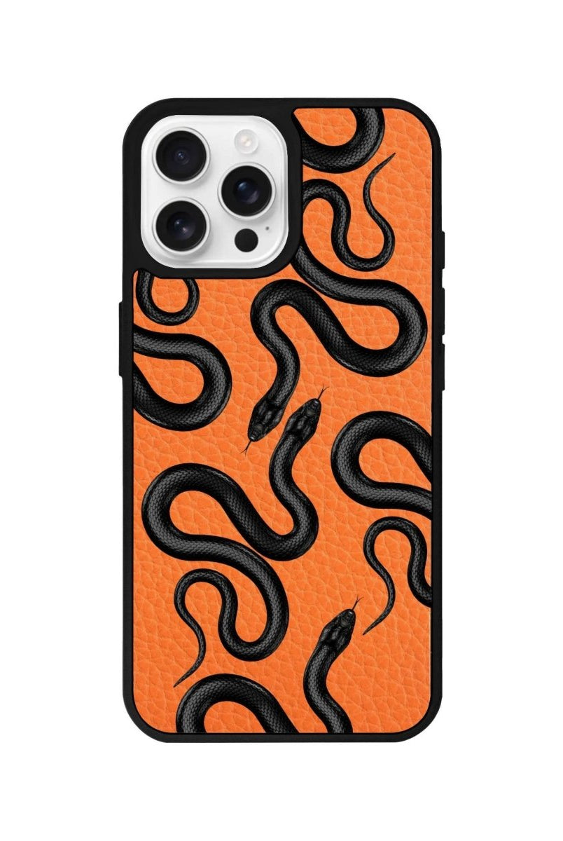 iPhone 16 Pro Snakes Leather Vegan Deri Telefon Kılıfı Turuncu - SUMTHINCS