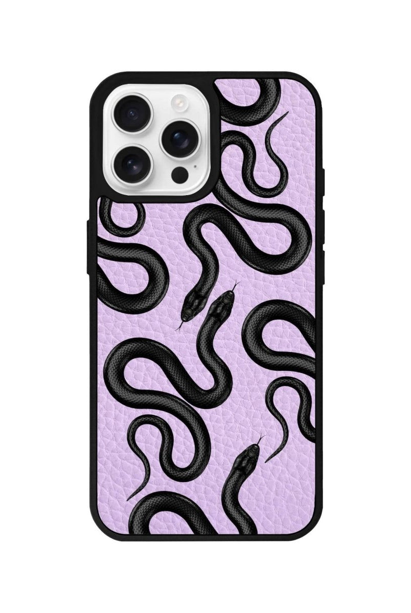 iPhone 16 Pro Snakes Leather Vegan Deri Telefon Kılıfı Lila - SUMTHINCS