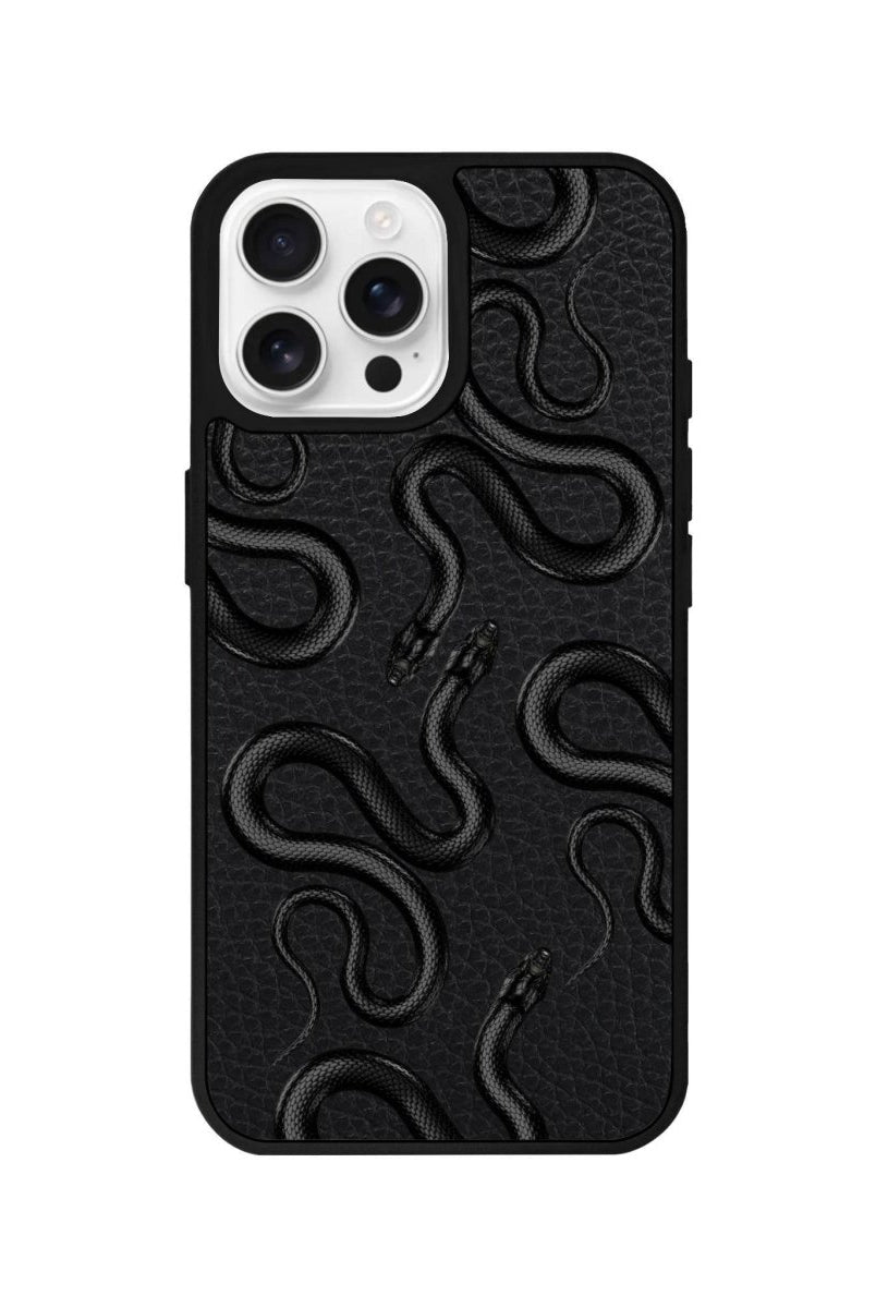 iPhone 16 Pro Snakes Leather Vegan Deri Telefon Kılıfı Siyah - SUMTHINCS