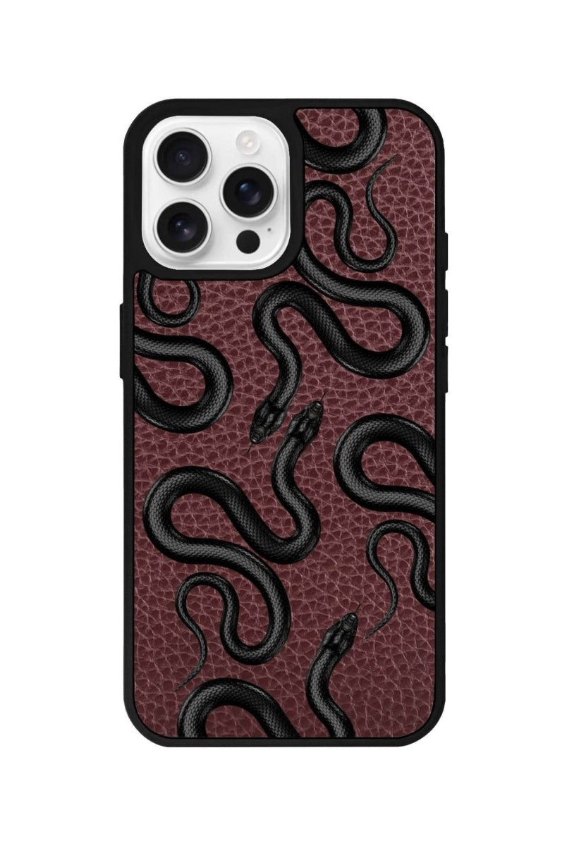 iPhone 16 Pro Snakes Leather Vegan Deri Telefon Kılıfı Bordo - SUMTHINCS