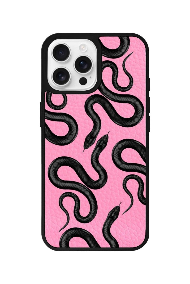 iPhone 16 Pro Snakes Leather Vegan Deri Telefon Kılıfı Pembe - SUMTHINCS