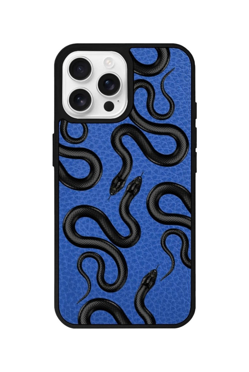 iPhone 16 Pro Snakes Leather Vegan Deri Telefon Kılıfı Mavi - SUMTHINCS
