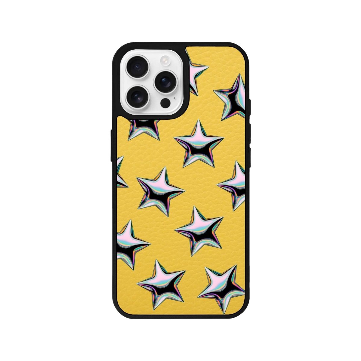 iPhone 16 Pro Stars Leather Vegan Deri Telefon Kılıfı Sarı - SUMTHINCS